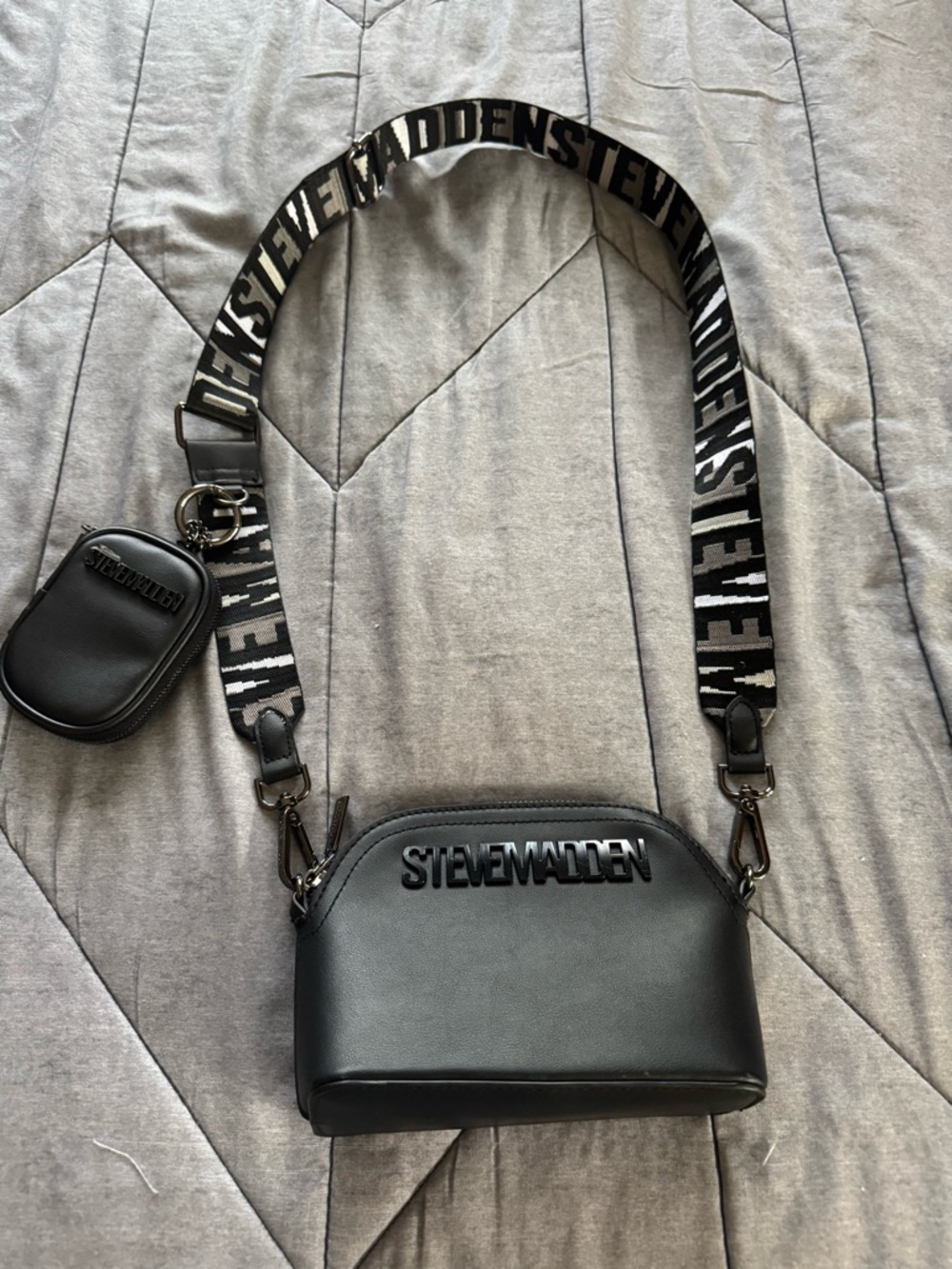 Steve Madden Black Logo Crossbody with Branded Strap